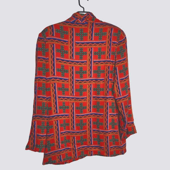 Vintage 80's Simon Chang red and green blazer in size 16 - Picture 2 of 13